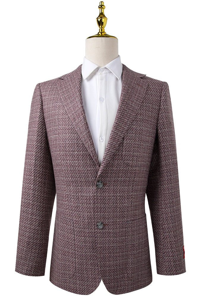Burgundy Tweed Sport Coat Slim Fit - Tomasso Black