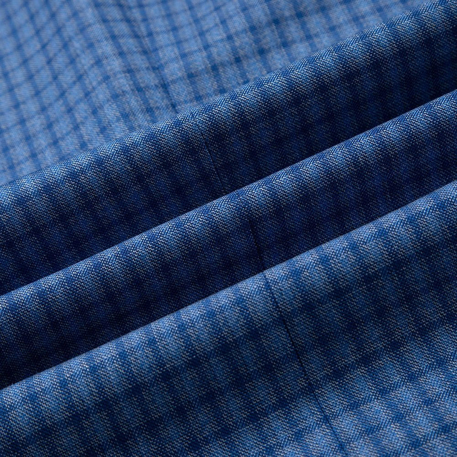 Light Blue Box Check Sport Coat Slim Fit - Vitale Barberis Fabric - Tomasso Black