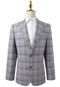 Thumbnail for Light Grey Glen Plaid Sport Coat Slim Fit - Tomasso Black