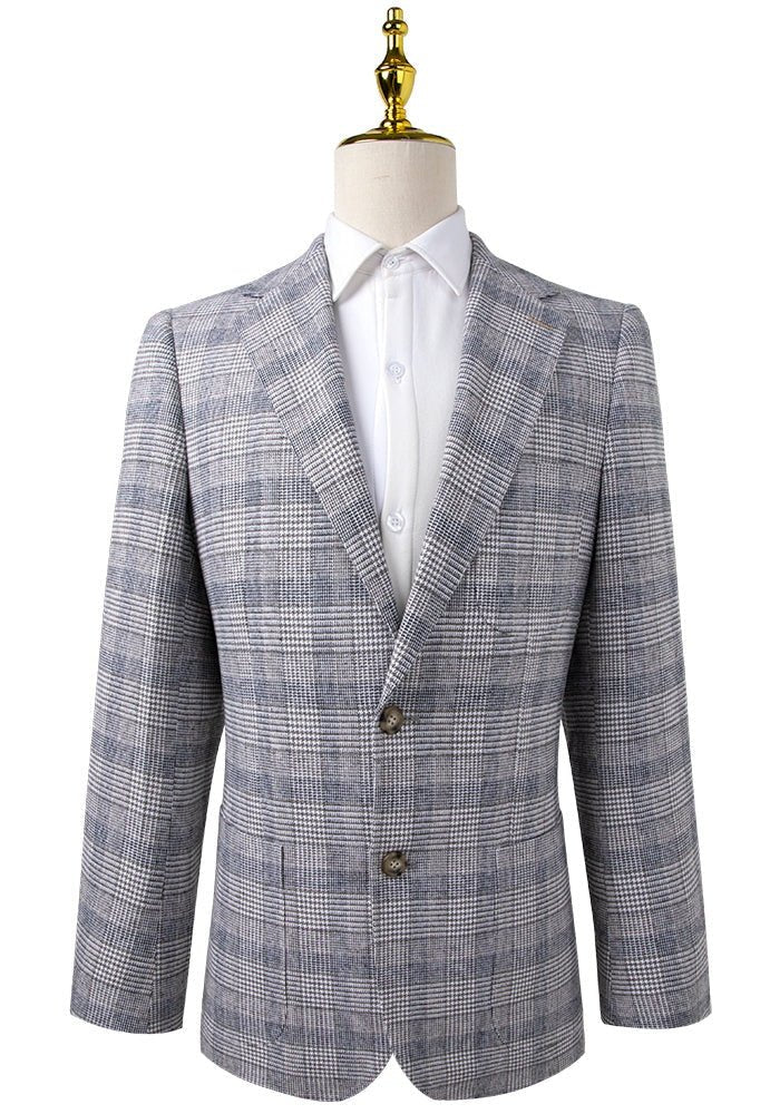 Light Grey Glen Plaid Sport Coat Slim Fit - Tomasso Black