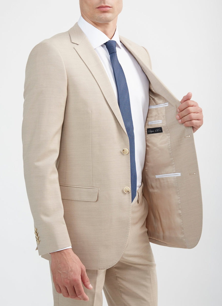 100% Merino Wool Beige Jacket - Tomasso Black