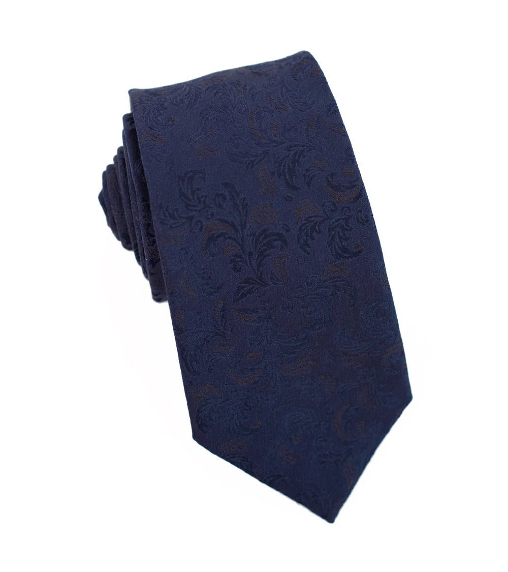 100% Woven Silk Blue Floral Pattern - Tomasso Black