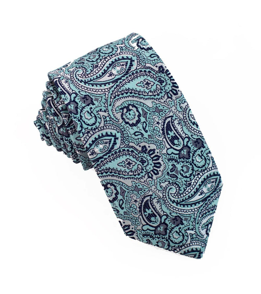 100% Woven Silk Bold Green Paisley - Tomasso Black