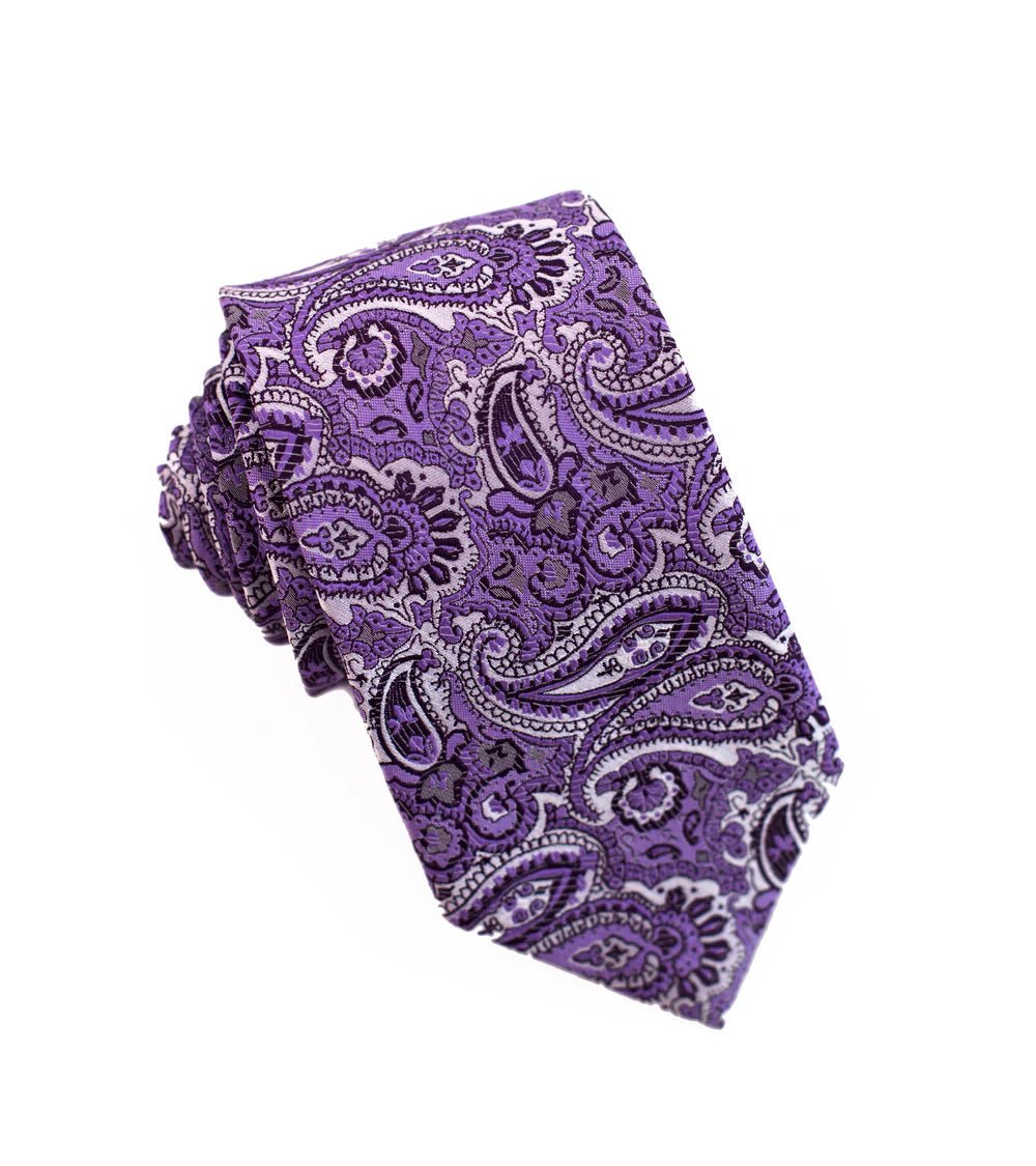 100% Woven Silk Bold Purple Paisley - Tomasso Black