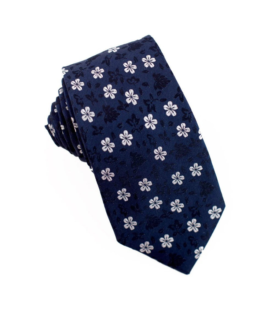 100% Woven Silk Deep Blue Floral - Tomasso Black