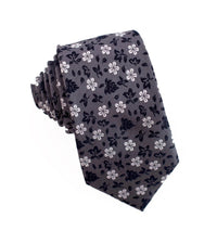 Thumbnail for 100% Woven Silk Grey Floral - Tomasso Black