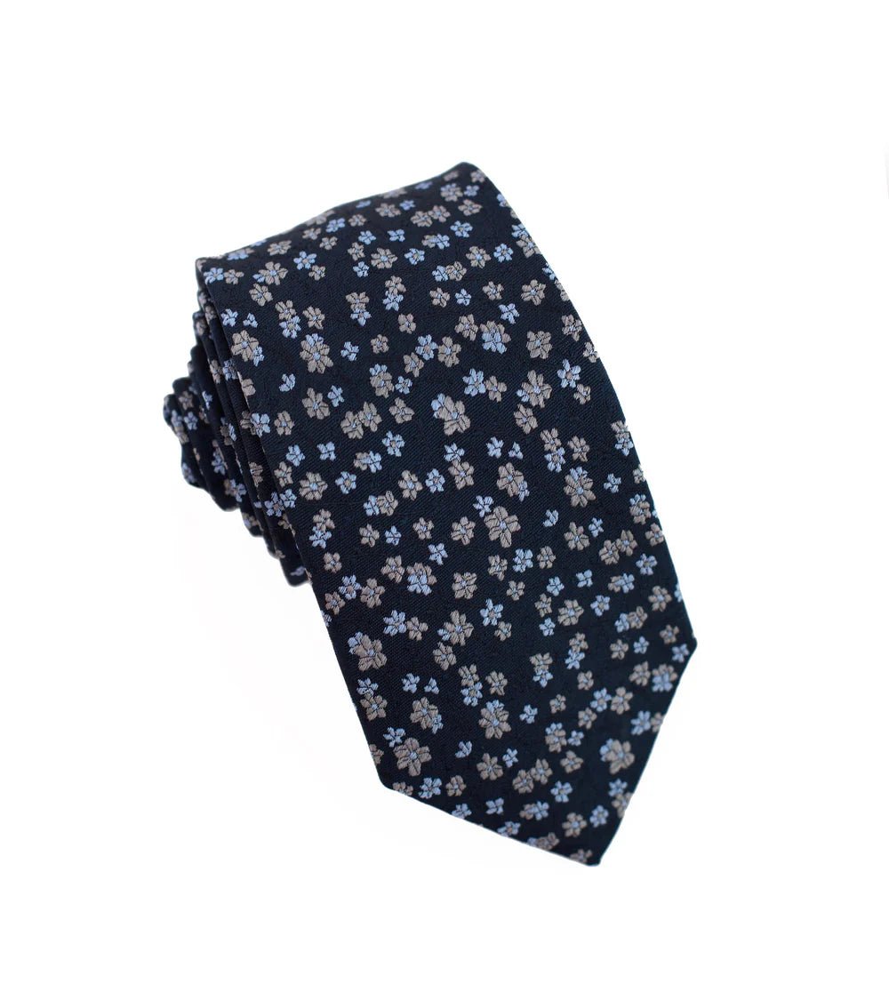 100% Woven Silk Navy Floral - Tomasso Black