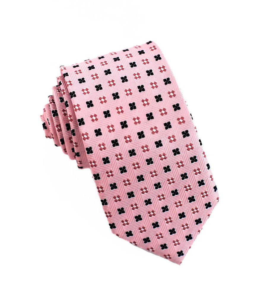 100% Woven Silk Pink X Pattern - Tomasso Black