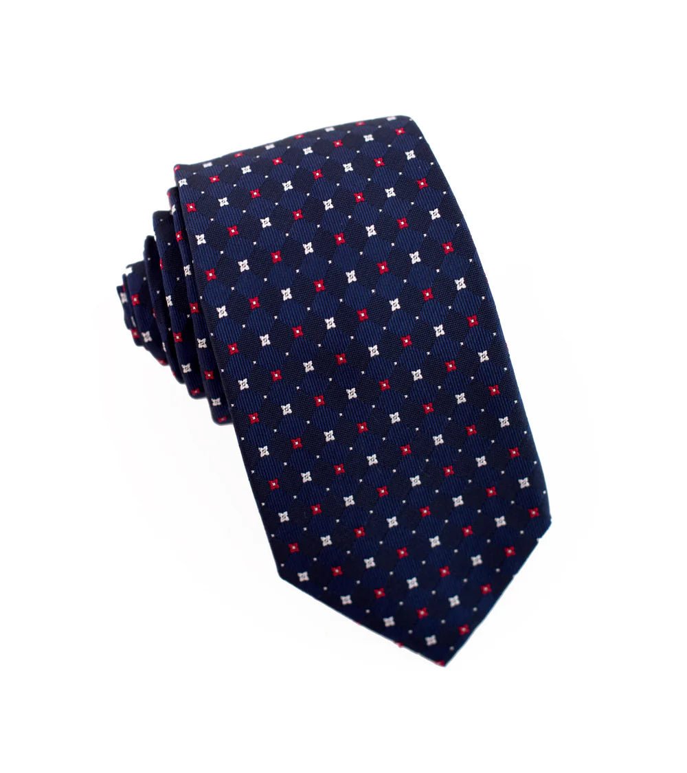 100% Woven Silk Red/Blue Pattern - Tomasso Black