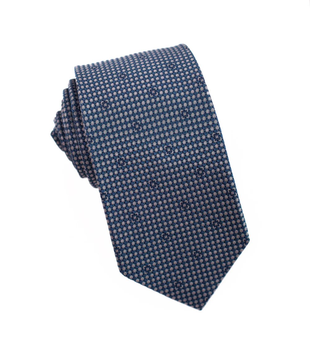 100% Woven Silk Tie Blue Pattern - Tomasso Black