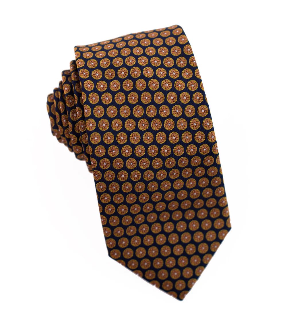 100% Woven Silk Tie Citrus Pattern - Tomasso Black