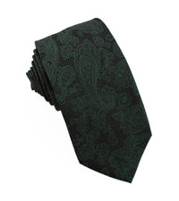 Thumbnail for 100% Woven Silk Tie Dark Green Paisley Pattern - Tomasso Black