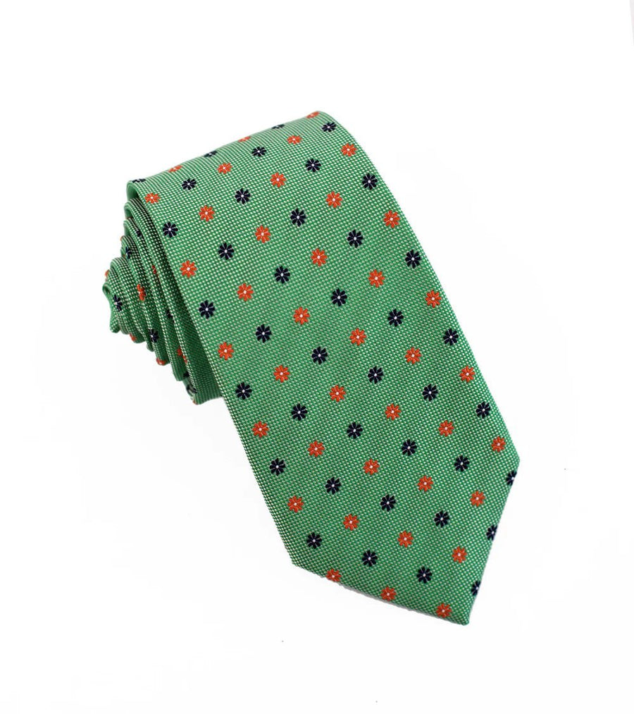 100% Woven Silk Tie Green Pattern - Tomasso Black