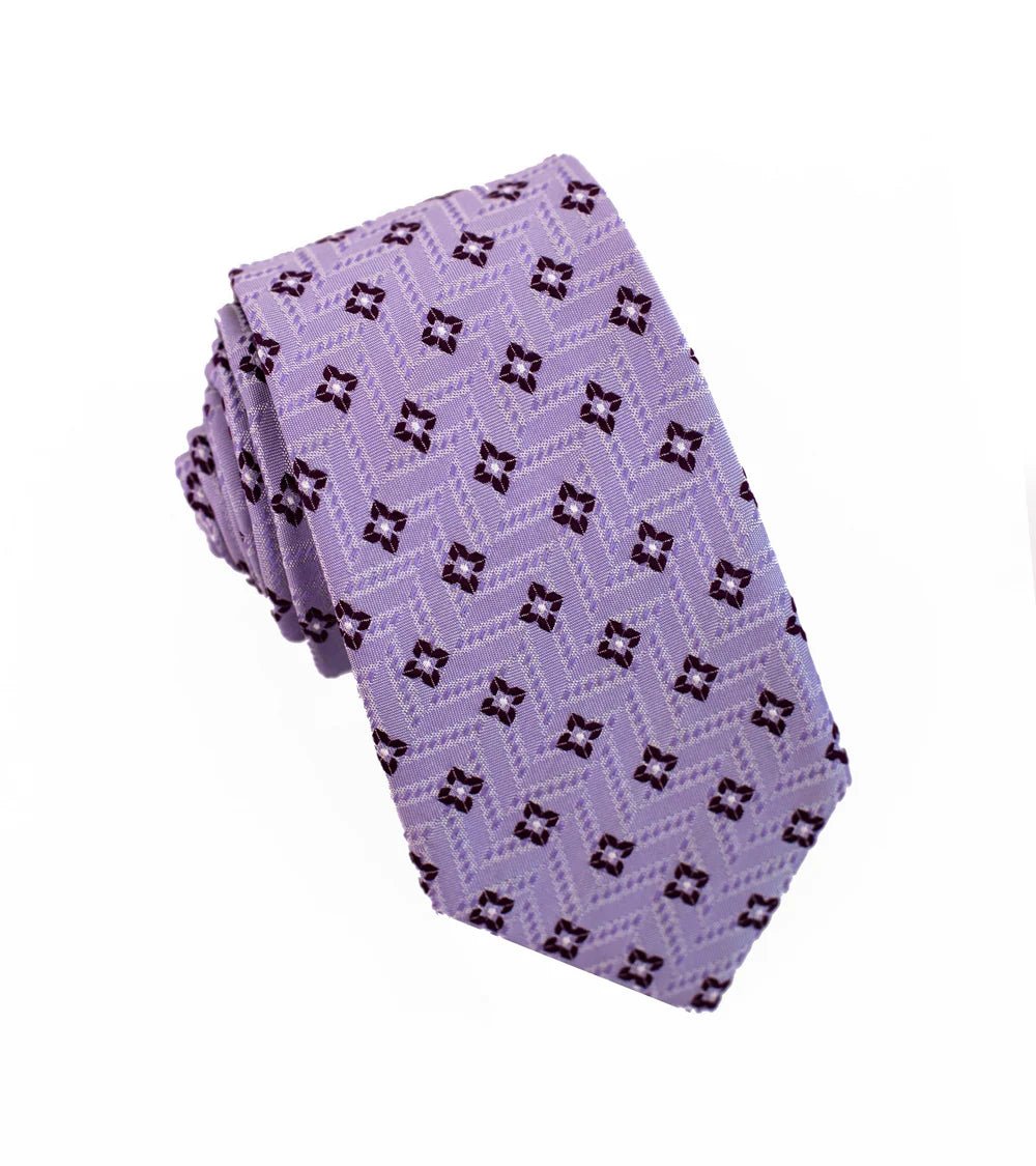 100% Woven Silk Tie Lavender Pattern - Tomasso Black