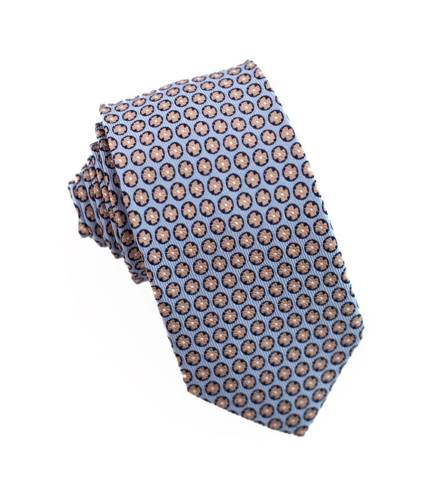 100% Woven Silk Tie Light Blue Round Pattern - Tomasso Black