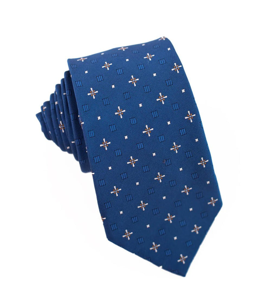 100% Woven Silk Tie Medium Blue Pattern - Tomasso Black