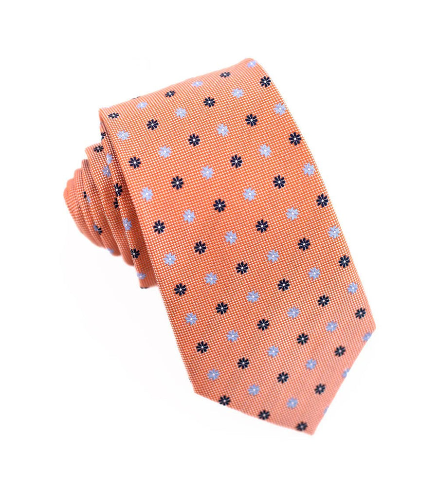 100% Woven Silk Tie Peach Pattern - Tomasso Black