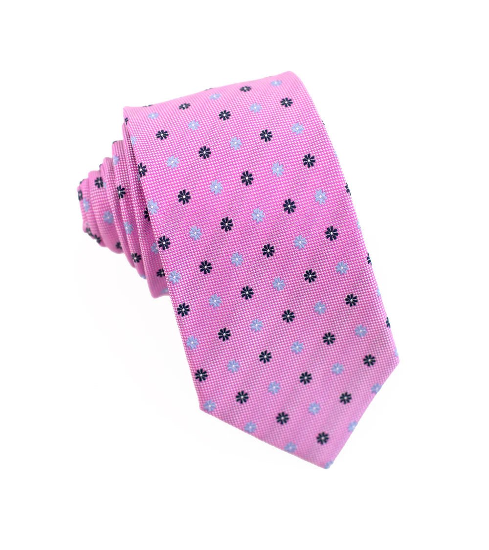 100% Woven Silk Tie Pink Pattern - Tomasso Black