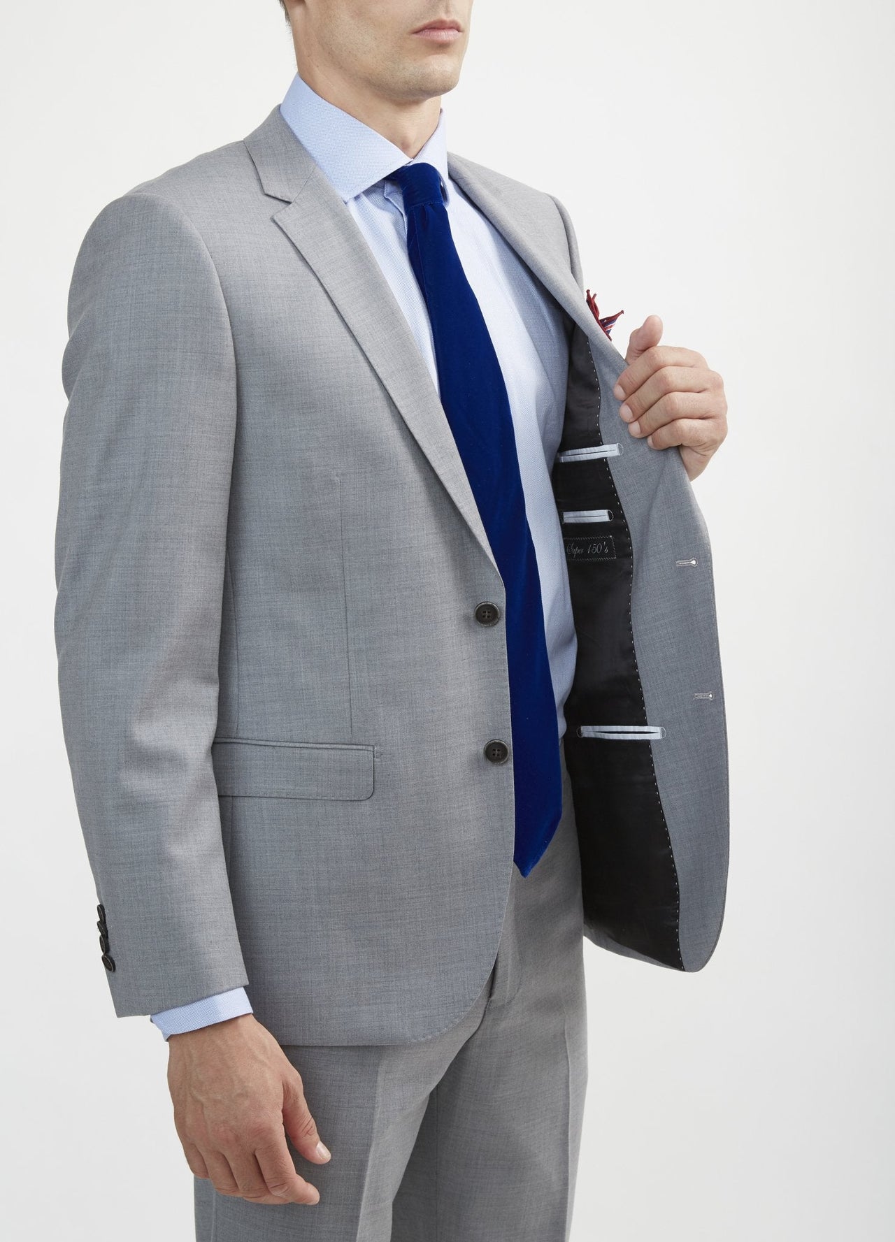 Lite Grey Suit Jacket Made From 100% Merino Wool - Tomasso Black