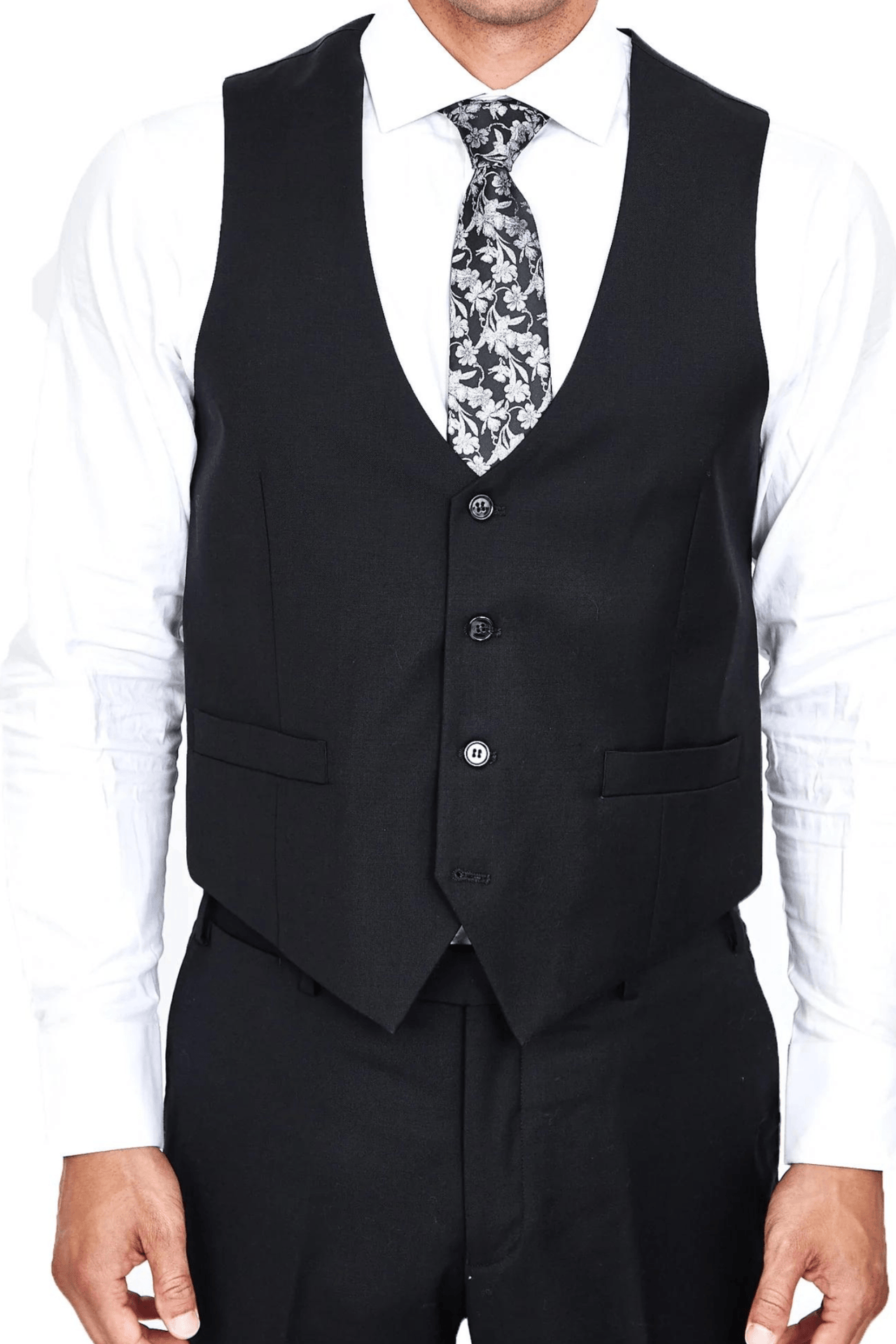 Low Cut Black Luxurious Italian Wool Collection Vest - Tomasso Black