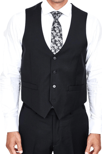 Thumbnail for Low Cut Black Luxurious Italian Wool Collection Vest - Tomasso Black