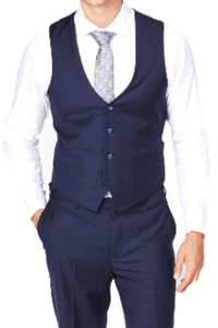 Thumbnail for Low Cut Navy Luxurious Italian Wool Collection Vest - Tomasso Black