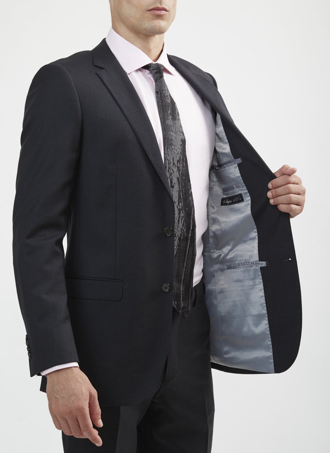 Black Wool Suit with Gray Long Coat