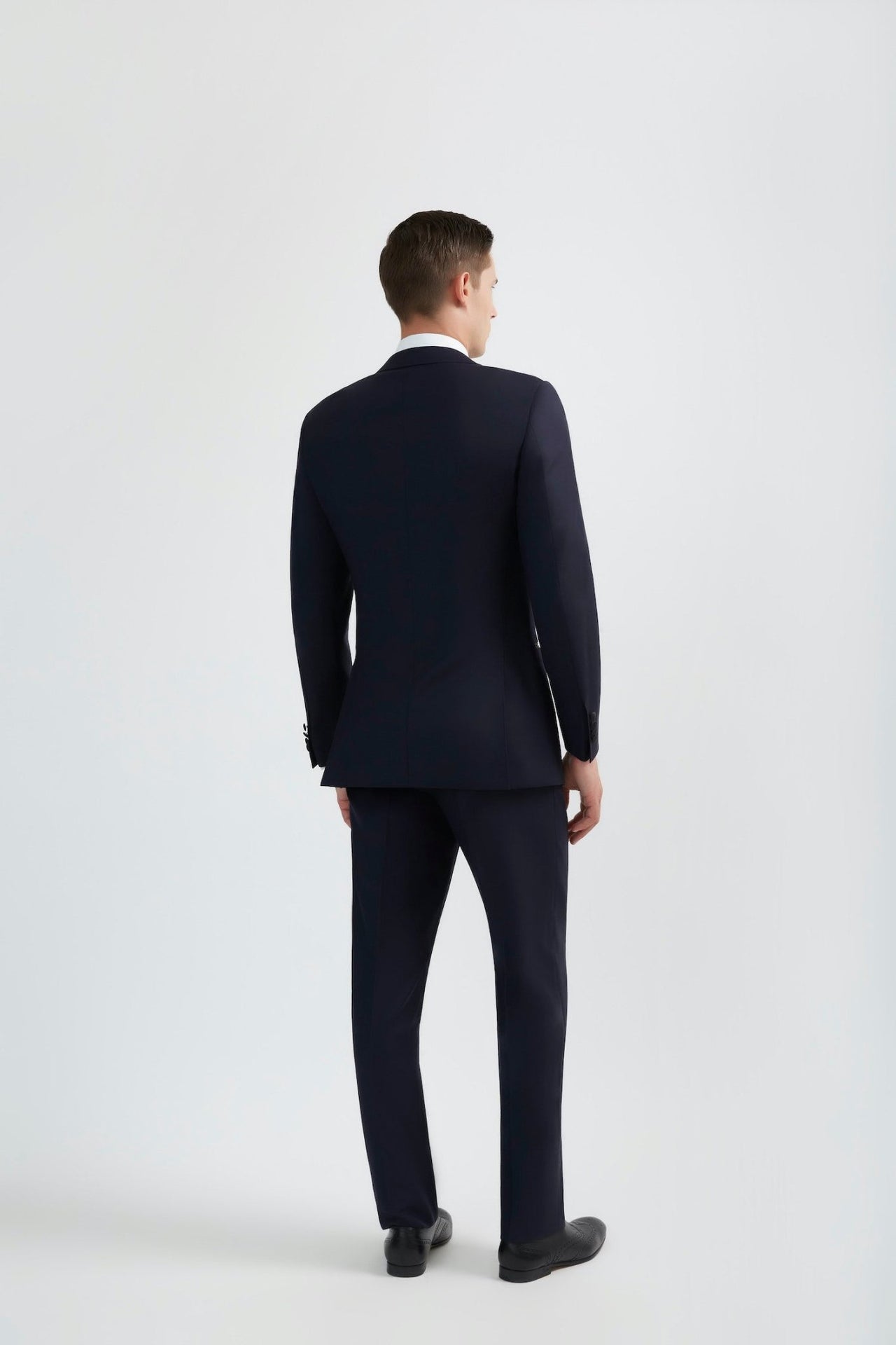 Luxurious 100% Super Fine Wool Italian Navy Blue Peak Lapel Tuxedo - Tomasso Black