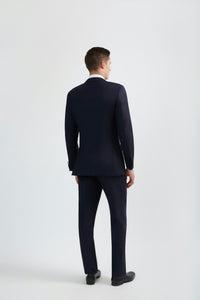 Thumbnail for Luxurious 100% Super Fine Wool Italian Navy Blue Peak Lapel Tuxedo - Tomasso Black