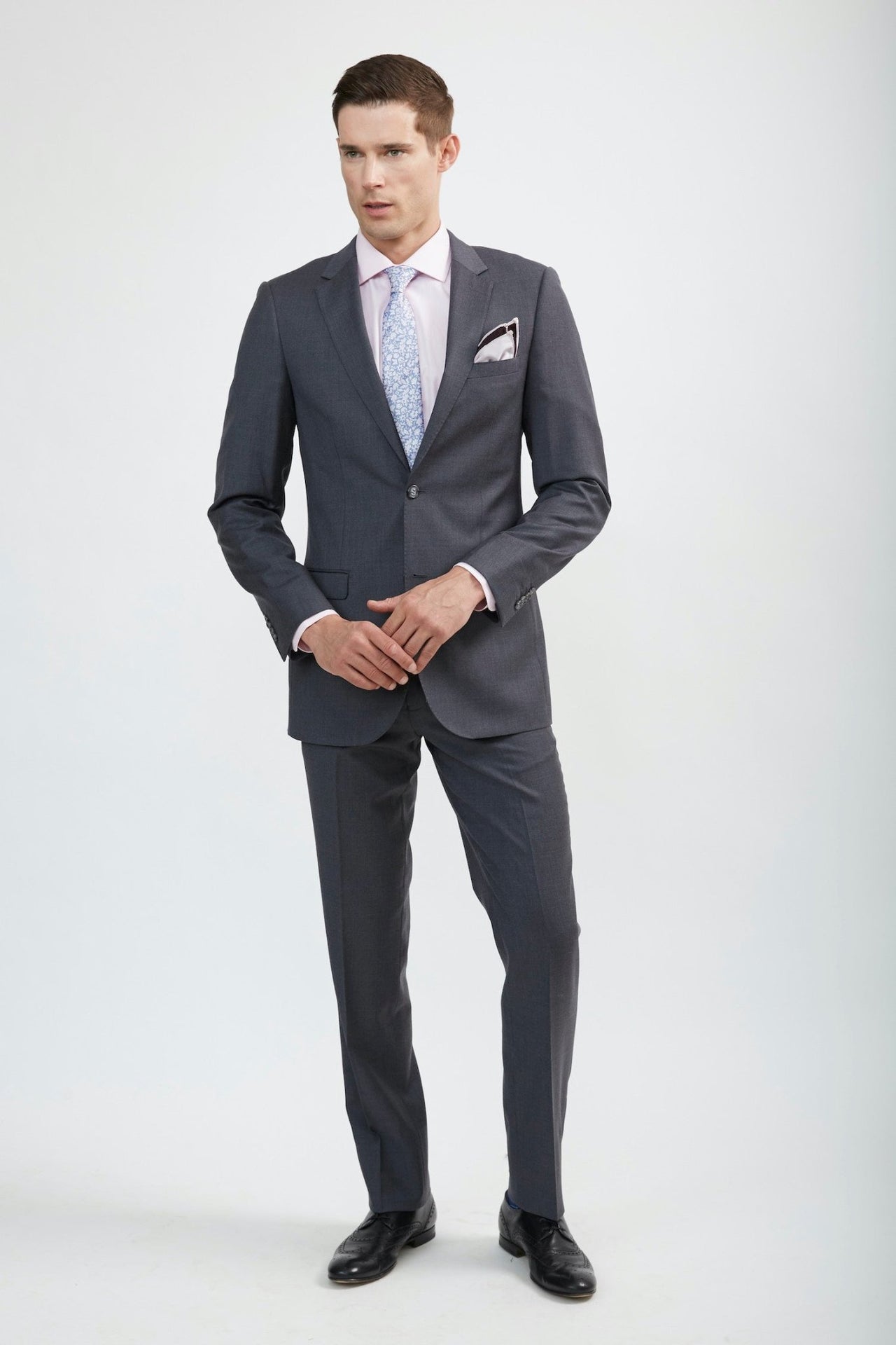 Men's Light Grey Twill Classic Fit Suit Pants
