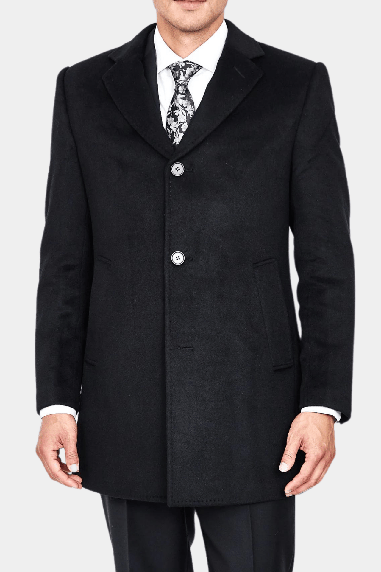 Luxury Overcoat Wool and Cashmere - Black - Tomasso Black