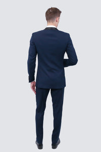 Thumbnail for Tailor's Stretch Blend Navy Blue Tuxedo | Modern or Slim Fit - Tomasso Black