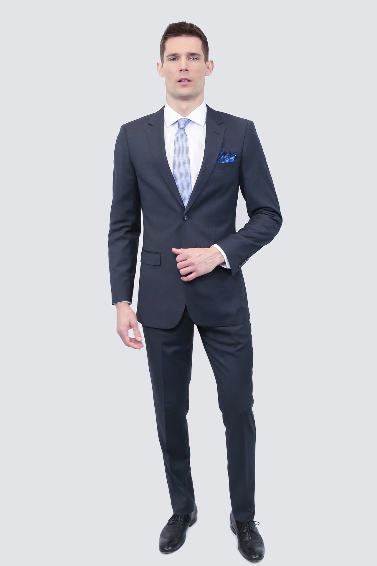 tailors stretch blend suit charcoal grey modern or slim fit